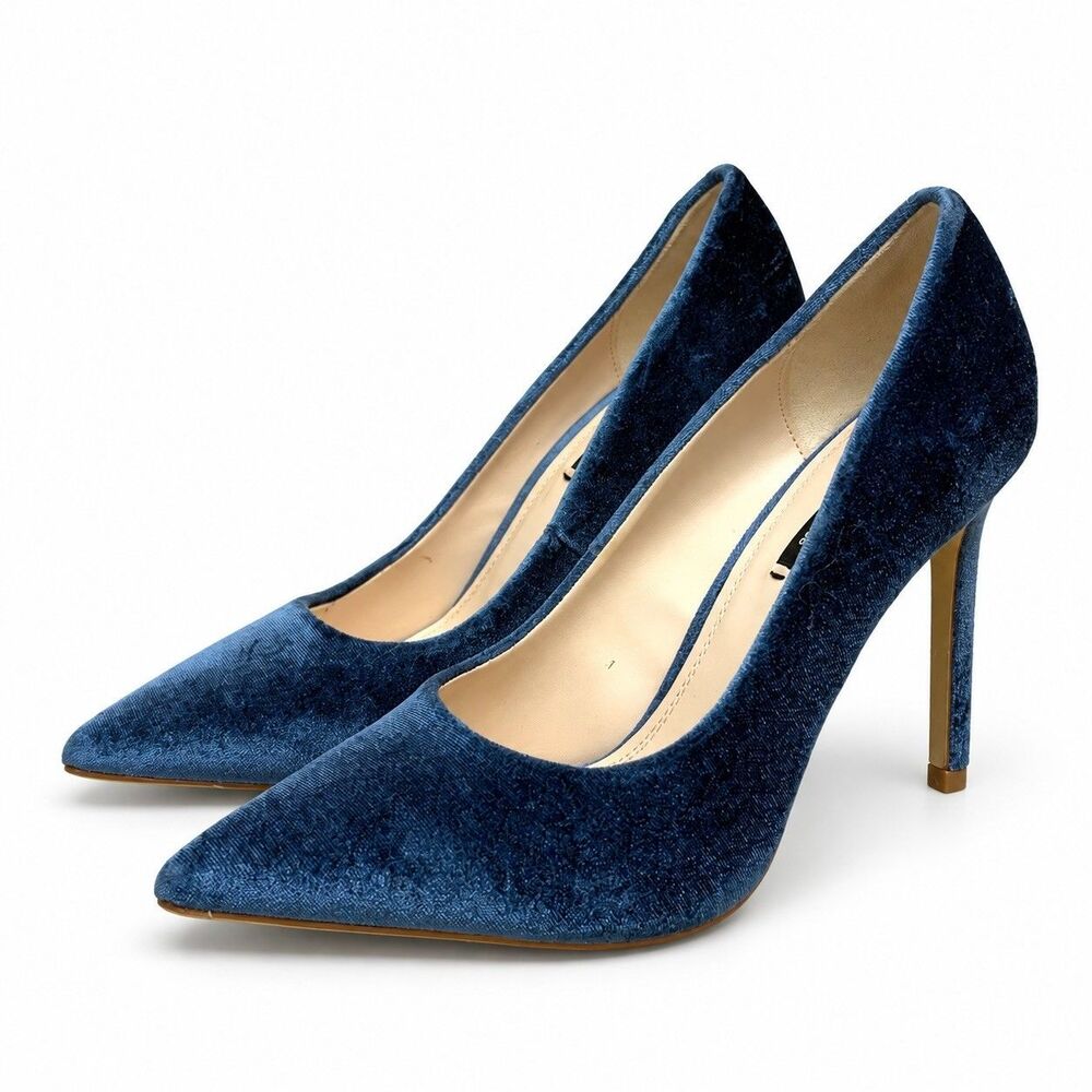 Zara Blue Velvet Pumps EU 38 US 7.5 Pointed Toe Stiletto High Heels Evening